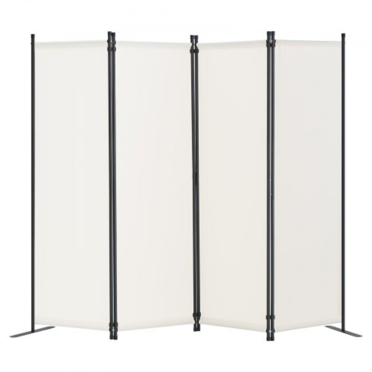 White Polyester Fabric Carbon Steel 4-Panel Room Divider Screen Foldable